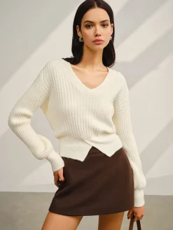 Sale V-Neck Split Short Sweater Sweater Tops|Sweaters & Cardigans