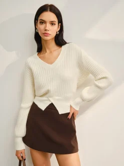 Sale V-Neck Split Short Sweater Sweater Tops|Sweaters & Cardigans