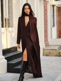 V-Neck Split Trench Coat With Scarf Outerwear|Coats