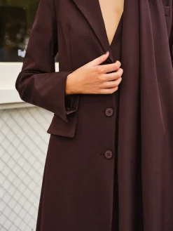 V-Neck Split Trench Coat With Scarf Outerwear|Coats