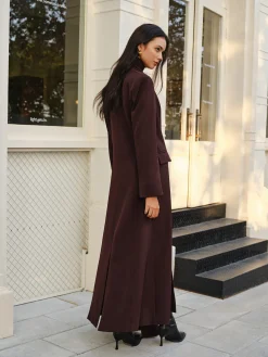 V-Neck Split Trench Coat With Scarf Outerwear|Coats