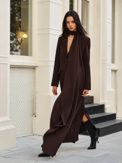 V-Neck Split Trench Coat With Scarf Outerwear|Coats