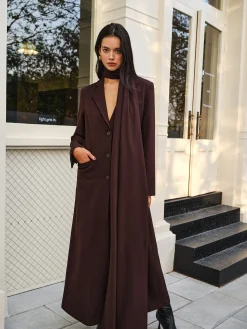 V-Neck Split Trench Coat With Scarf Outerwear|Coats