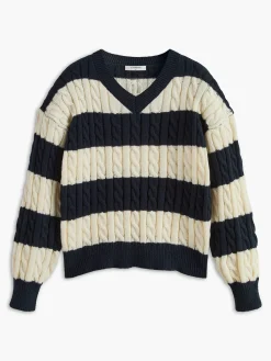 Sale V-Neck Striped Cable Sweater Sweater Tops|Sweaters & Cardigans