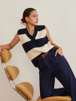 Online V-Neck Striped Sweater Vest Sweater Vests|Sweaters & Cardigans