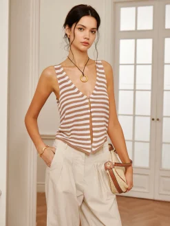 Online V-Neck Striped Sweater Vest Sweater Vests|Sweaters & Cardigans