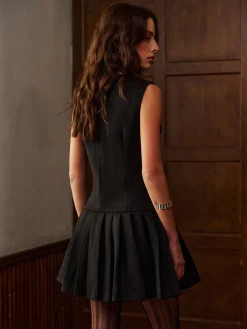 Sale V-Neck Suede Pleated Tank Short Dress Dresses