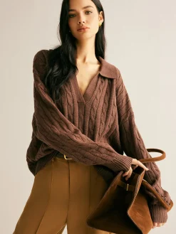 Discount V-Neck Twist Lapel Sweater Sweater Tops|Sweaters & Cardigans