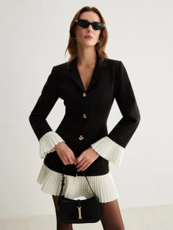 Discount V-Neck Two-Tone Pleated Button Dress Casual Dresses|Work Dresses