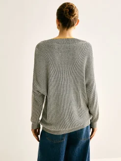 V-Neck Two-Tone Rib Knit Top Sweater Tops|Sweaters & Cardigans