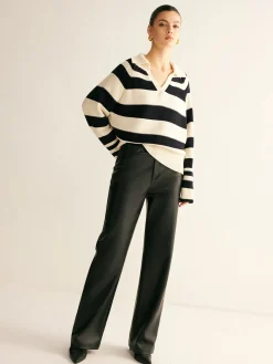 Outlet V-Neck Two-Tone Striped Polo Sweater Sweater Tops|Sweaters & Cardigans