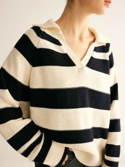 Outlet V-Neck Two-Tone Striped Polo Sweater Sweater Tops|Sweaters & Cardigans