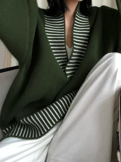 Sale V-Neck Two-Tone Striped Sweater Sweater Tops|Sweaters & Cardigans