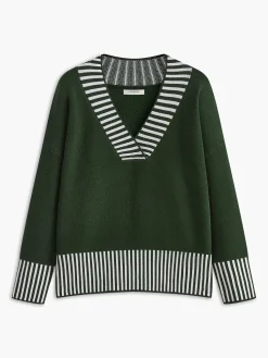 Sale V-Neck Two-Tone Striped Sweater Sweater Tops|Sweaters & Cardigans