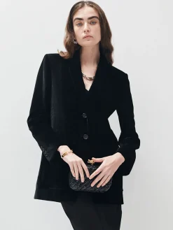 New V-Neck Velvet Button Blazer Outerwear|Blazers