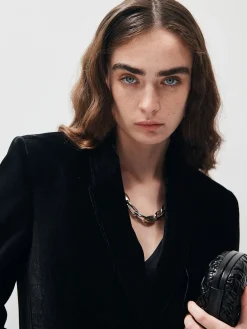 New V-Neck Velvet Button Blazer Outerwear|Blazers