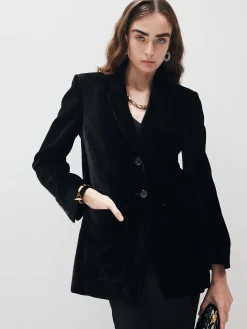 New V-Neck Velvet Button Blazer Outerwear|Blazers