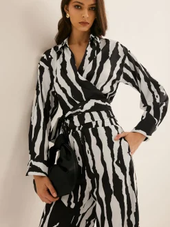 Hot V-Neck Zebra Printed Pants Set Pants Sets|Matching Sets