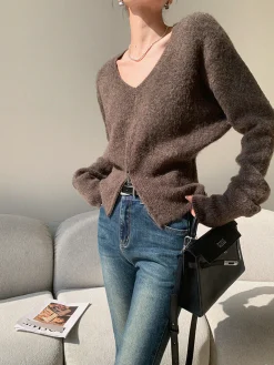 Outlet V-Neck Zipper Design Sweater Sweater Tops|Sweaters & Cardigans