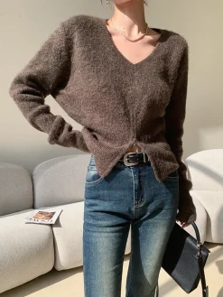 Outlet V-Neck Zipper Design Sweater Sweater Tops|Sweaters & Cardigans