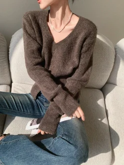 Outlet V-Neck Zipper Design Sweater Sweater Tops|Sweaters & Cardigans