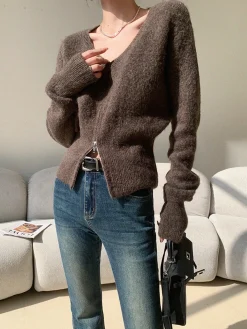 Outlet V-Neck Zipper Design Sweater Sweater Tops|Sweaters & Cardigans