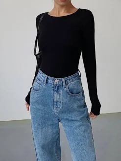 Clearance V-Shape Open Back Long Sleeve Shirt Sweater Tops|T-shirts