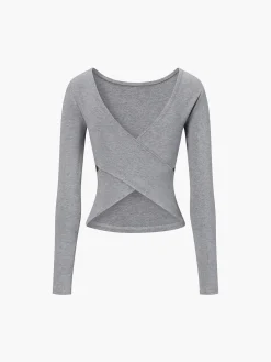 Clearance V-Shape Open Back Long Sleeve Shirt Sweater Tops|T-shirts