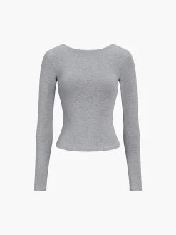 Clearance V-Shape Open Back Long Sleeve Shirt Sweater Tops|T-shirts