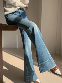 Clearance Washed Slim Draped Denim Pants Jeans|Pants