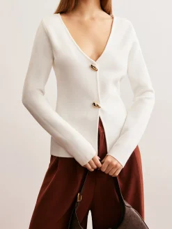Hot Waterdrop-Button V-Neck Cardigan Cardigans|Sweaters & Cardigans