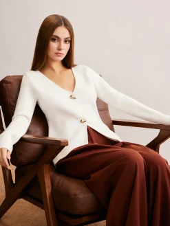 Hot Waterdrop-Button V-Neck Cardigan Cardigans|Sweaters & Cardigans