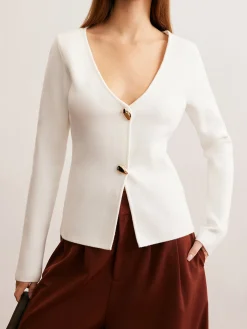 Hot Waterdrop-Button V-Neck Cardigan Cardigans|Sweaters & Cardigans