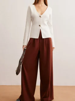 Hot Waterdrop-Button V-Neck Cardigan Cardigans|Sweaters & Cardigans