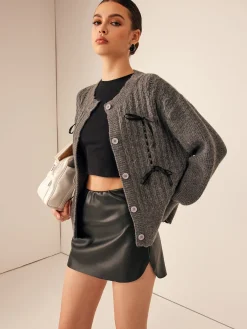 Hot Wave Trim Bow Breasted Cardigan Cardigans|Sweaters & Cardigans