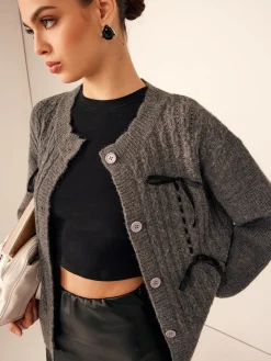 Hot Wave Trim Bow Breasted Cardigan Cardigans|Sweaters & Cardigans