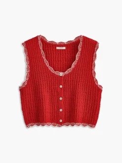 Outlet Wave Trim Breasted Sweater Vest Sweater Vests|Sweaters & Cardigans