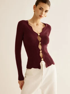 Hot Wave Trim Cutout Slim Knit Top Sweater Tops|Sweaters & Cardigans