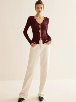 Hot Wave Trim Cutout Slim Knit Top Sweater Tops|Sweaters & Cardigans