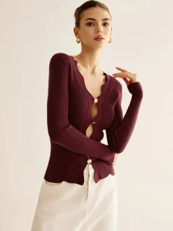 Hot Wave Trim Cutout Slim Knit Top Sweater Tops|Sweaters & Cardigans