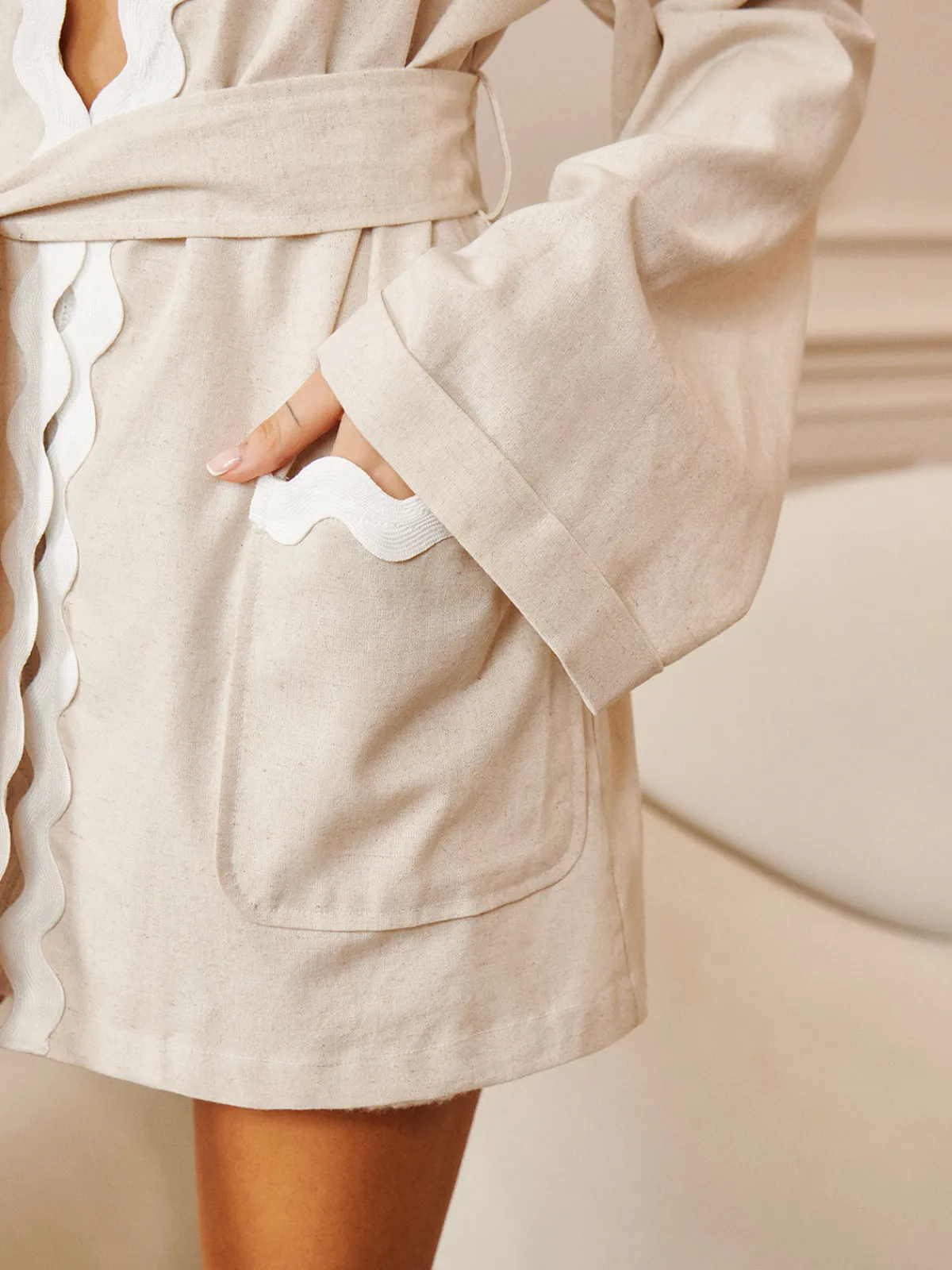 Hot Wave Trim Draped Shoulder Shirt Long Sleeve Sets|Blouses & Shirts