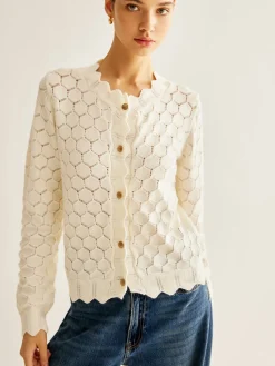Discount Wave Trim Hollow Out Cardigan Cardigans|Sweaters & Cardigans