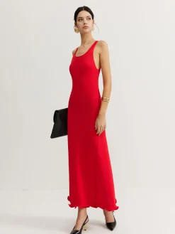 Online Wave Trim Knit Cami Dress Cocktail & Party Dresses|Long Dresses