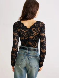 Hot Wave Trim Lace Panel Bodysuit Bodysuits|Bodysuits