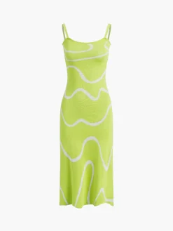 Wavy Print Strap Midi Dress Black Dresses|Sweater Dresses