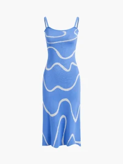 Wavy Print Strap Midi Dress Black Dresses|Sweater Dresses