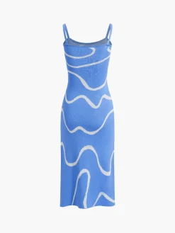 Wavy Print Strap Midi Dress Black Dresses|Sweater Dresses