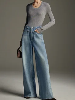 Online Wide-Leg Denim Jeans Jeans|Pants