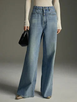 Online Wide-Leg Denim Jeans Jeans|Pants