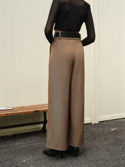 Wide-Leg Pleated Belted Pants Pants